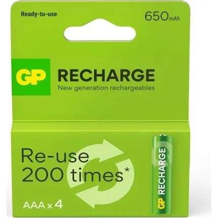 GP Recharge AAA 650 mAh genopladeligt batteri 4-pak