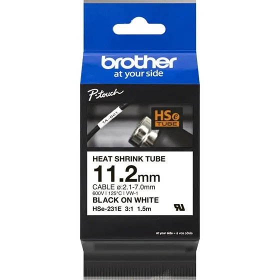 Brother HSe-231E 11,2 mm krympeflex, sort p hvid