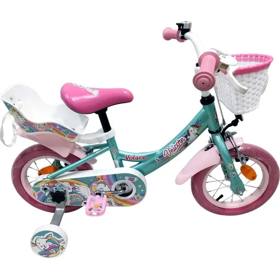 Volare Unicorn 12" børnecykel med støttehjul, grøn