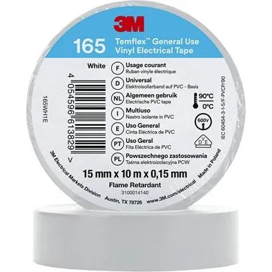 3M Temflex 165 vinyltape 15 mm x 10 m, hvid