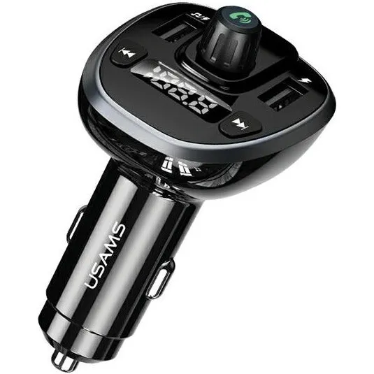 USAMS FM-transmitter Bluetooth 5.0 med 2x USB-A (3,4A) – Sort