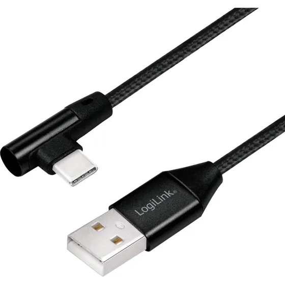 LogiLink USB-A til USB-C vinklet kabel 1 m - USB 2.0, 3A, sort
