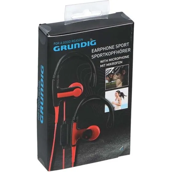 Grundig in-ear øretelefoner med mikrofon, rød/sort