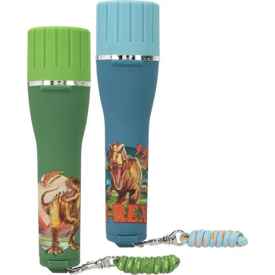 Dino World lommelygte med timer - assorteret