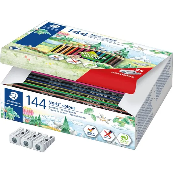 Staedtler Noris 185  144 farveblyanter (12 farver) + 3 spidsere