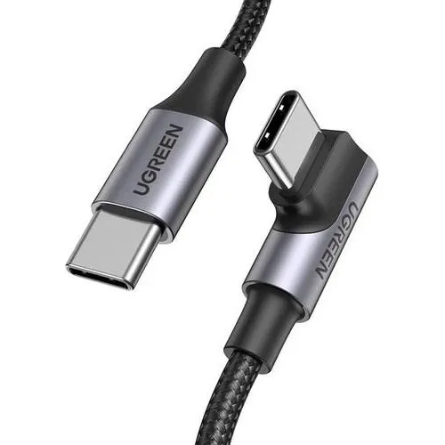 UGREEN USB-C til USB-C kabel 1 m, 100W PD, vinklet stik, sort