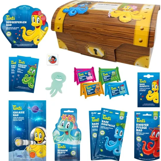 Tinti Skattekiste med badefarver og tilbehør, 19 dele