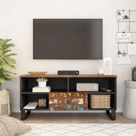 vidaXL tv-bord 100x33x46 cm massivt genbrugstræ, flerfarvet