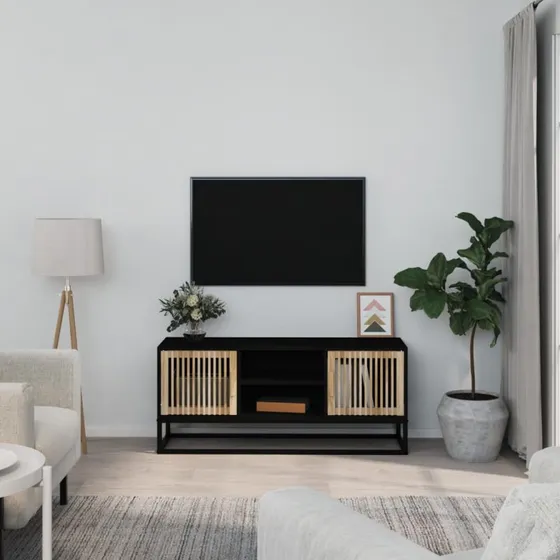 vidaXL TV-bord 105x30x45 cm, konstrueret træ og jern - sort