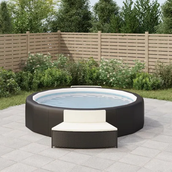 vidaXL spabænke 2 stk. med hynder, sort polyrattan