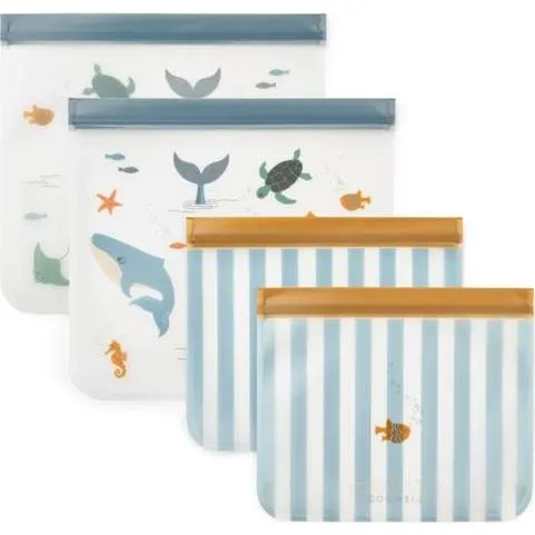 Liewood Rebus genanvendelige madposer 4-pak, Sea Creature/Sandy