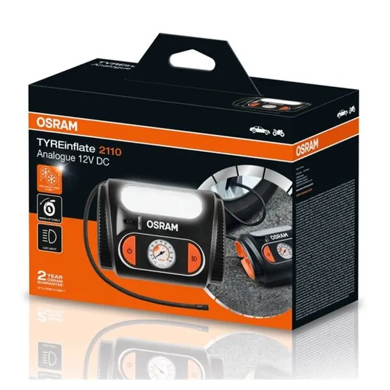 Osram TYREinflate 2110 dækpumpe 12V med analogt manometer