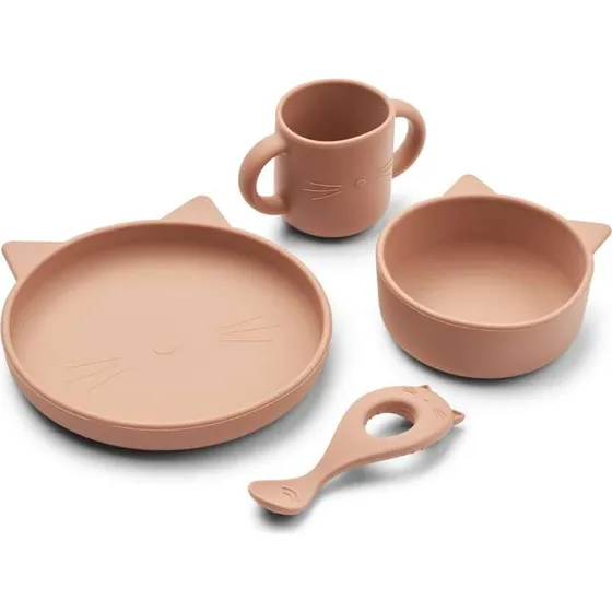 Liewood Vivi spisest 4 dele, silikone  Cat/Dark Rose
