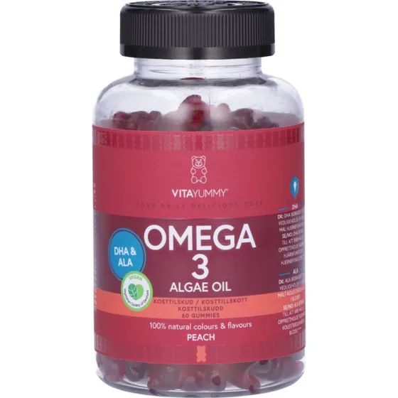 VitaYummy Omega-3 Algae Oil Peach 60 stk