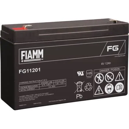 FIAMM blybatteri 6V/12Ah  Faston 4.75mm, FG-serie