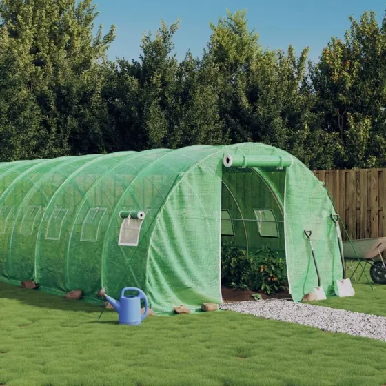 vidaXL drivhus 66 m² med stålstel 22×3×2 m, grønt PE-overtræk