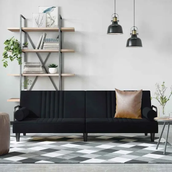 vidaXL sovesofa med armlæn i sort velour
