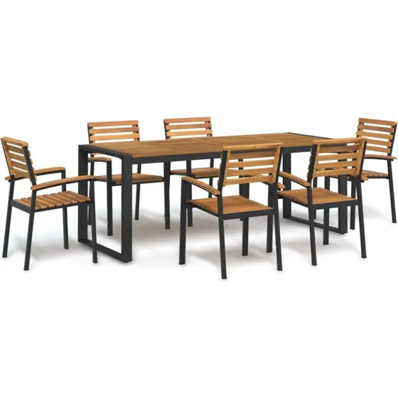 vidaXL spisebordssæt 7 dele i massivt akacietræ og metal