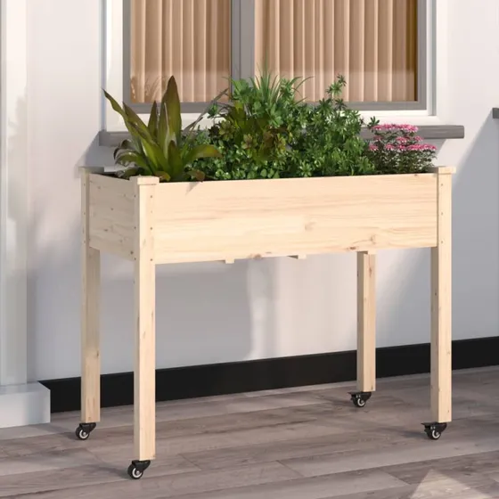 vidaXL plantekasse med foring i massivt fyrretræ 118x59x80 cm