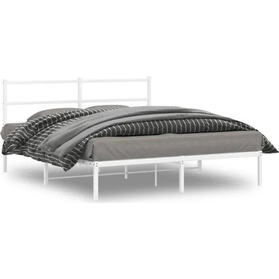 vidaXL sengeramme med sengegavl 150x200 cm, metal hvid