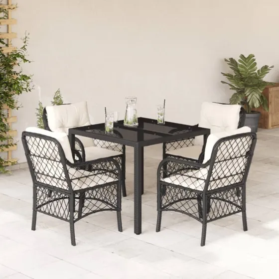 vidaXL havespisebordssæt 5 dele polyrattan, sort