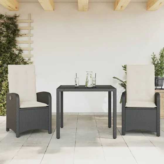 vidaXL spisebordssæt til haven 3 dele i polyrattan - sort