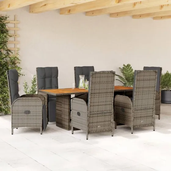 vidaXL havemøbelsæt 7 dele med hynder polyrattan grå