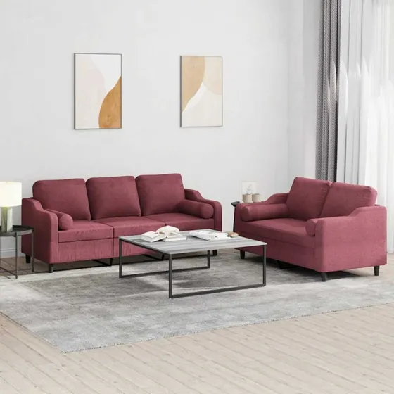 vidaXL sofasæt 2 dele i stof - vinrød med puder