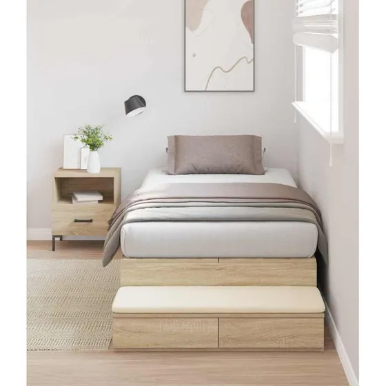 vidaXL Seng med opbevaring Sonoma eg 90 cm med skuffe