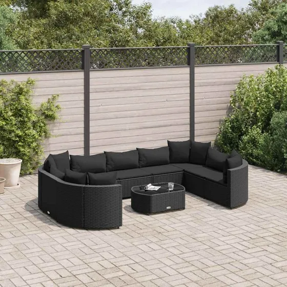 vidaXL 10-dele polyrattan sofasæt til haven med hynder, sort