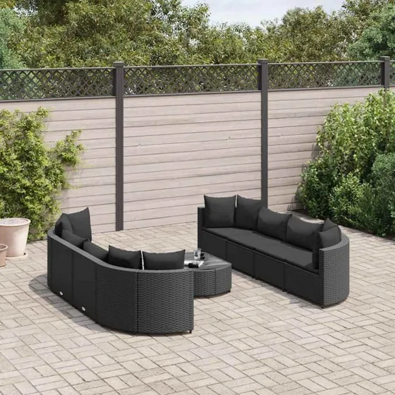 vidaXL 9-dele sofasæt til haven i polyrattan, sort