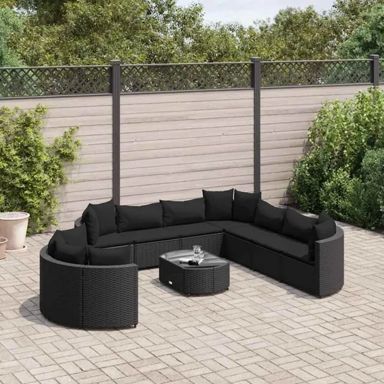 vidaXL 10-dele sofasæt til haven i polyrattan - sort