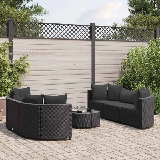 vidaXL 7-dele sofasæt i sort polyrattan med hynder