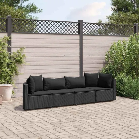 vidaXL sofasæt til haven 4 dele med hynder polyrattan sort