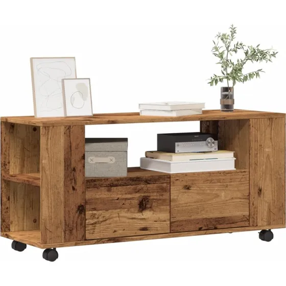 vidaXL TV-bord 102x34,5x43 cm med hjul antikt træ