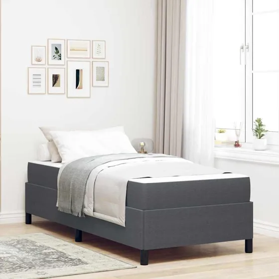 vidaXL Sengestel med madras 90 x 200 cm mørkegrå stof