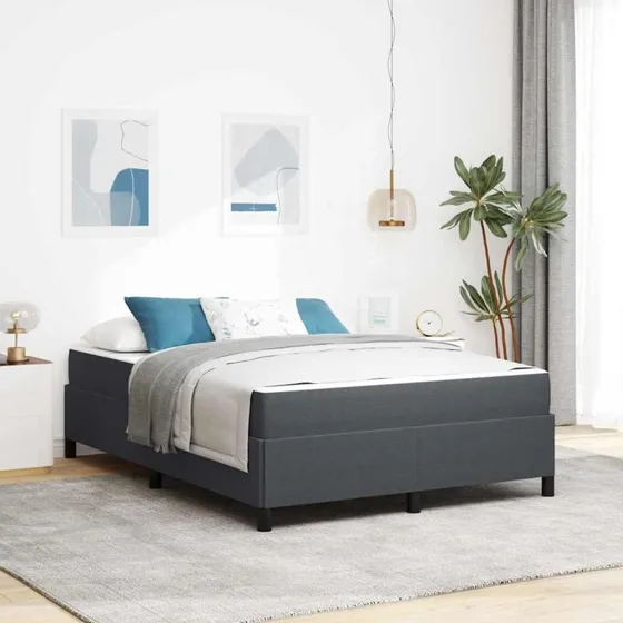 vidaXL Sengestel med madras 140 x 200 cm mørkegrå stof