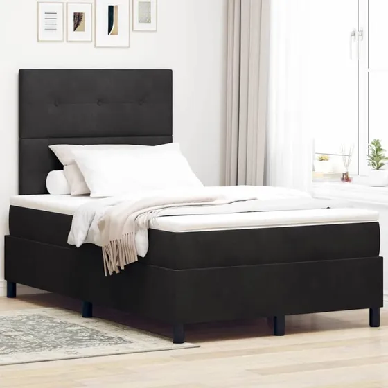 vidaXL LED Boxspring-seng med madras 120 x 190 cm sort stof