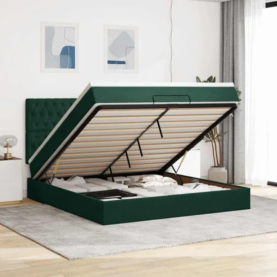 vidaXL osmannisk sengeramme med madrasser 180x200 cm fløjl mørkegrøn