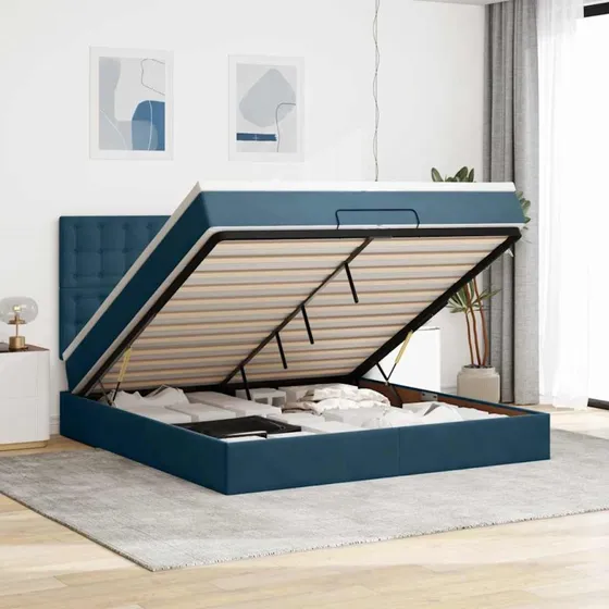 vidaXL Ottoman-seng m. madrasser & LED Mørkeblå 200x200 cm