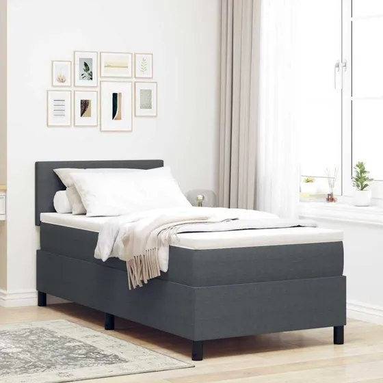 vidaXL LED bokspring seng 90 x 200 cm mørkegrå/hvid velour