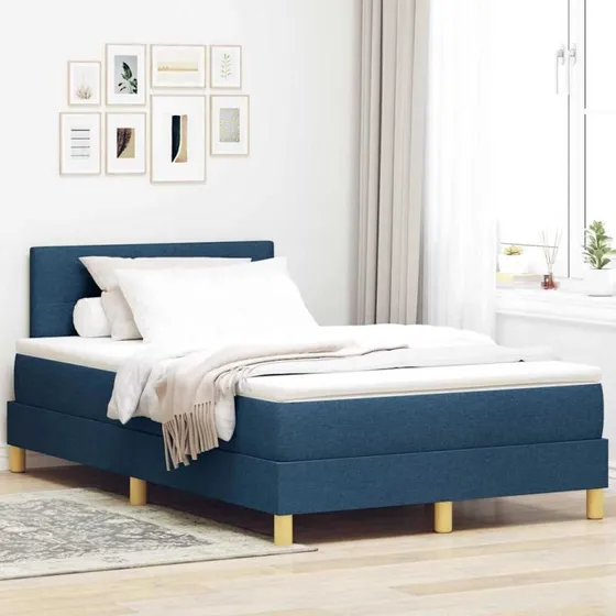 vidaXL Boxspring seng med madras og hovedgærde 120x190 cm blå stof