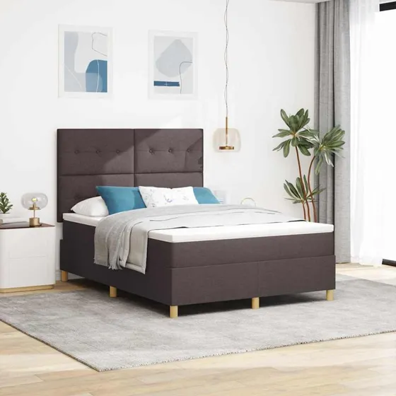 vidaXL Box spring seng med madras mørkebrun 160x200 cm stof