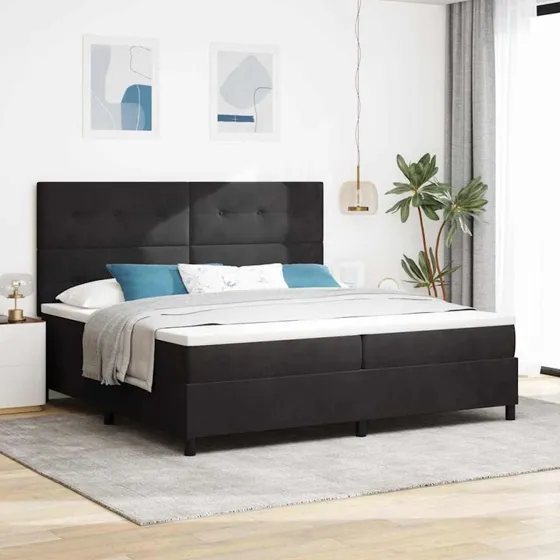 vidaXL Box spring seng med madras 200x200 cm, sort fløjl