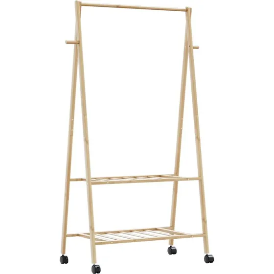 vidaXL tøjstativ i bambus m. hylder & hjul 96x45,5x155,5 cm