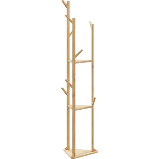 vidaXL garderobestativ i bambus 39x33x166 cm med kroge & hylder