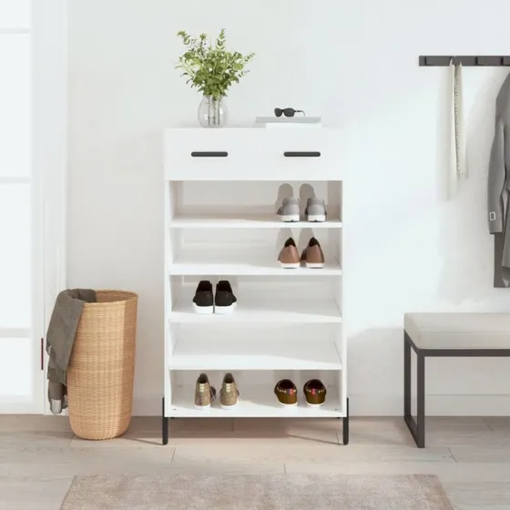 vidaXL skoreol 60x35x105 cm konstrueret træ, hvid højglans