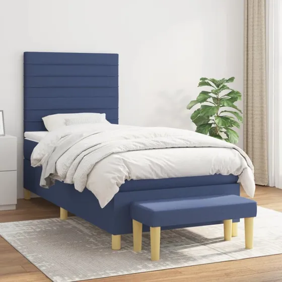vidaXL Kontinentalseng 90x200 cm med madras, blå stof