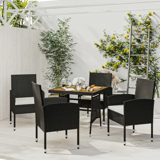 vidaXL spisebordssæt til haven 5 dele polyrattan sort