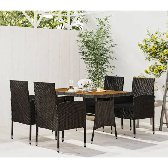 vidaXL spisebordssæt 5 dele polyrattan sort